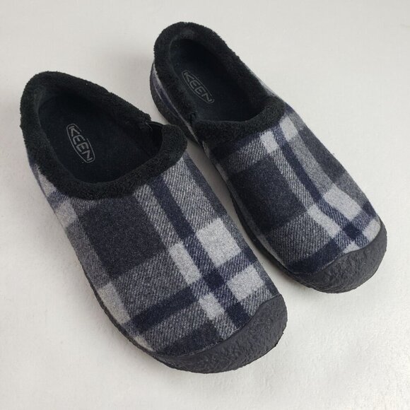 Keen Howser Plaid Slide Slipper Womens 7 Gray Fleece Lined Slip On Clog Shoe - Picture 1 of 10